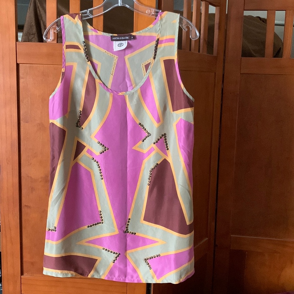 🚨🎉SOLD ELSEWHERE!🎉🚨Anthropologie Batik Disc Embellished Silk Tank Dress - Picture 1 of 8